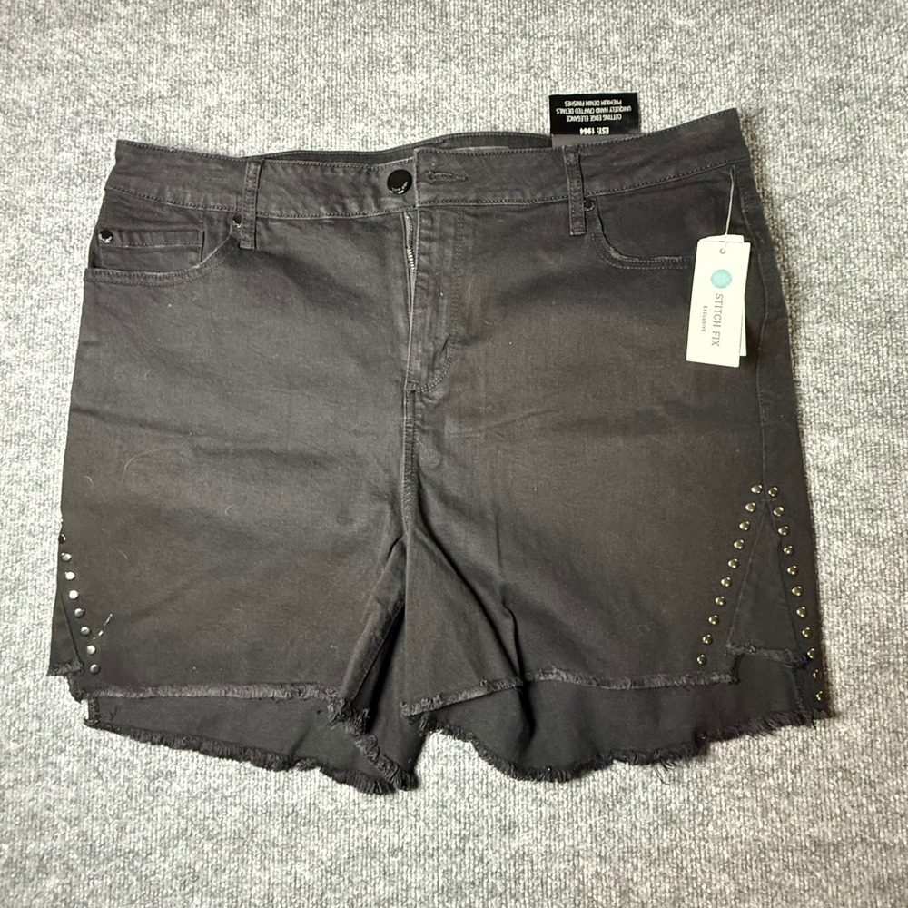 Seven7 Jeans Ari Black Studded Frayed Hem Shorts Womens 20W Plus Stitch Fix‎ NEW